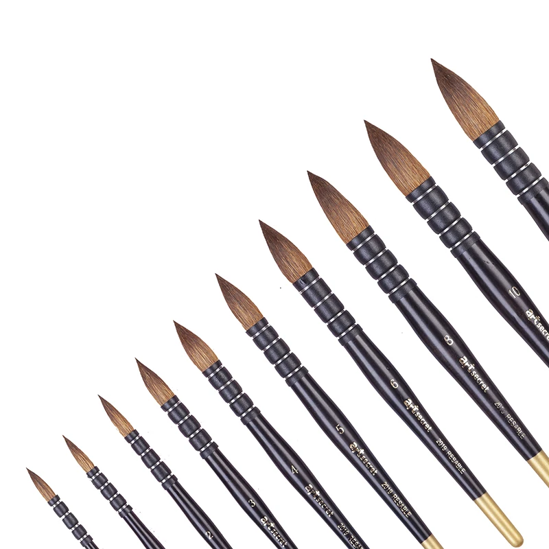 ArtSecret riutilizzabile capelli gialli naturali manico in legno nero pennello per acquerelli No.2019R per pittura per impronta guazzo Aquarelle