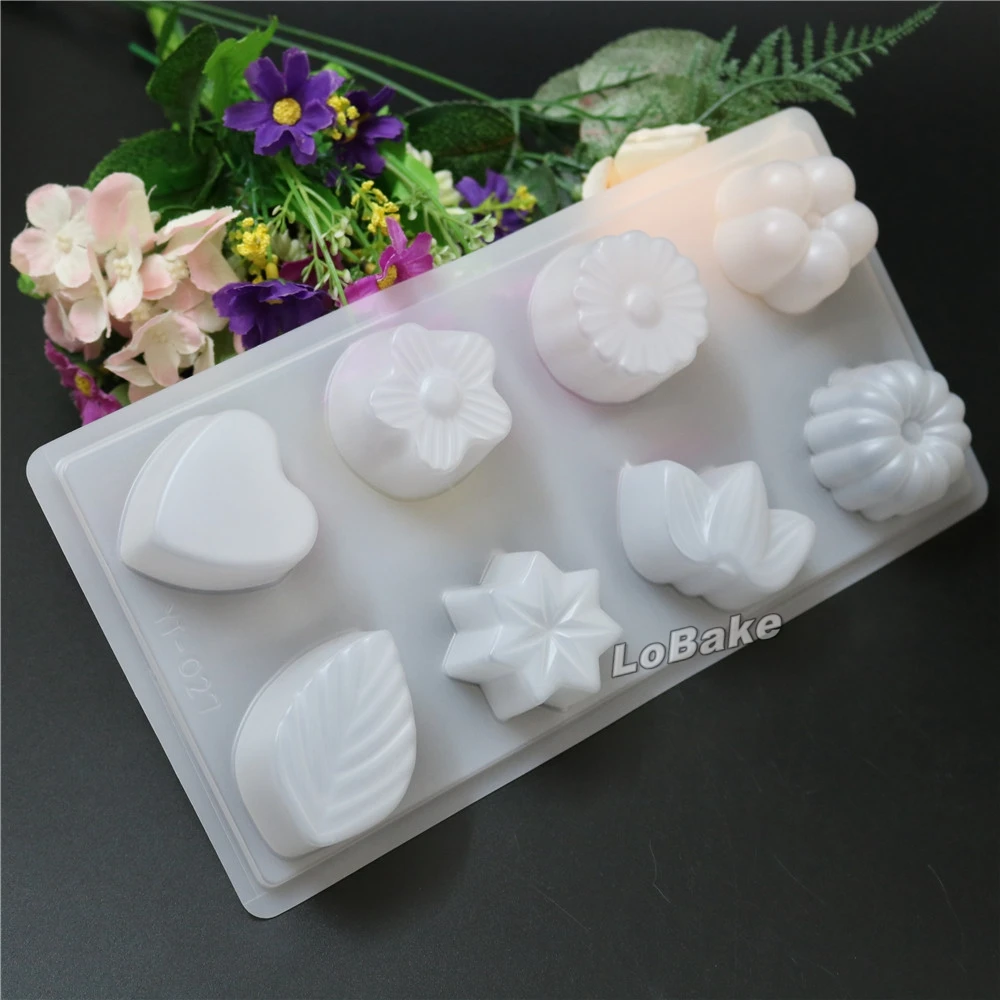 (5pcs/lot) High quality 8 cavities Flower and grass leaf shape Semi-transparent PP Plastic mooncake pudding Chocolate Mold tools