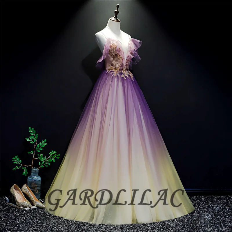 Cinghie di Spaghetti Abiti stile Quinceanera Gradiente di Tulle Appliques Del Merletto Masquerade Ball Gown Prom Formal Gowns Abiti De 15 Anos