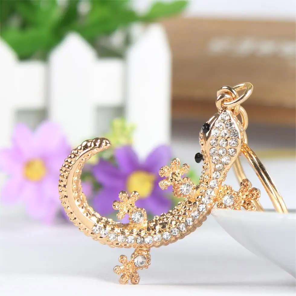 Wall Gecko Climb Lovely Cute Crystal Charm Purse Handbag Car Key Keyring Keychain Party Wedding Birthday Gift