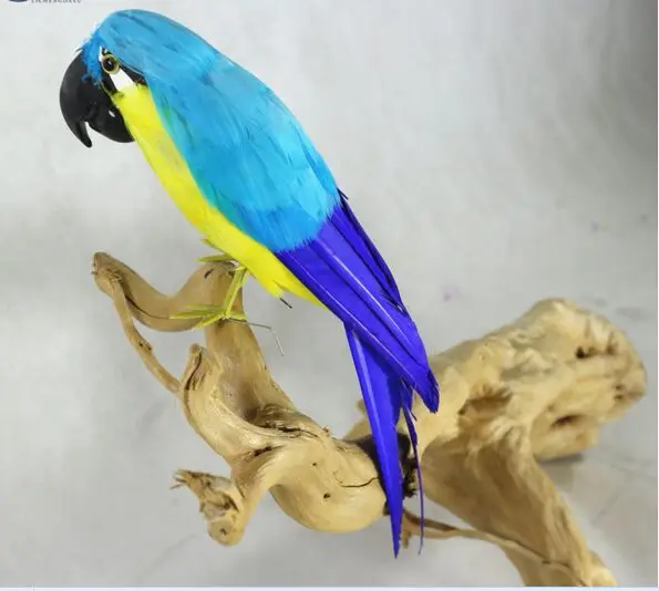 

plastic foam& feathers artificial bird coloured blue feathers parrot model about 30cm bird,garden decoration w0554