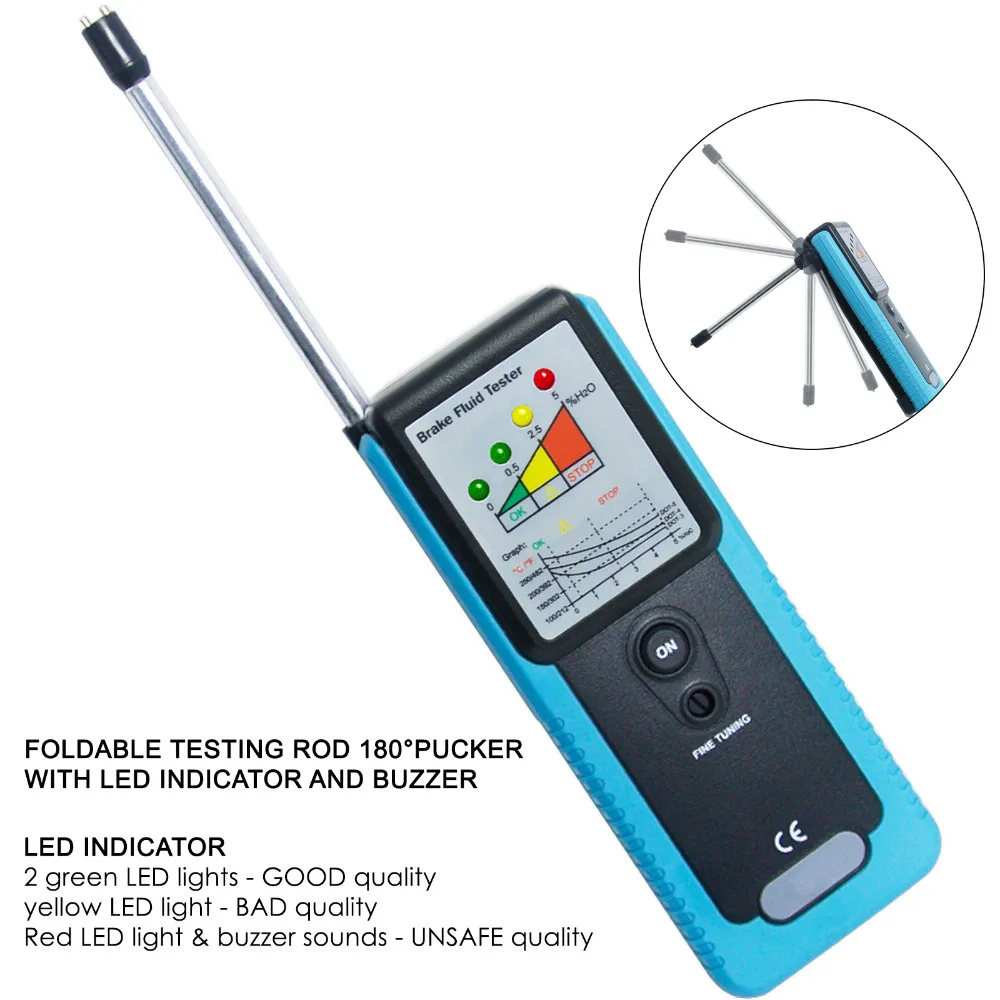 Handheld Automotive Car Auto Truck Brake Tester Fluid Óleo Detector com LED Indicador & 180 graus Pucker + buzzer Embutido