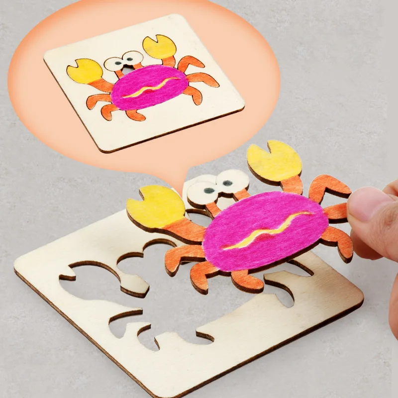 Baby Drawing Toy Painting template Toolbox hollowed paint toy wooden children early education puzzle 48 pieces