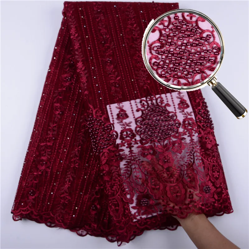 Classical African Mesh Lace Fabric High Quality Nigerian Tulle Lace French Net Lace With Beads And Stones For Party Dress S1399