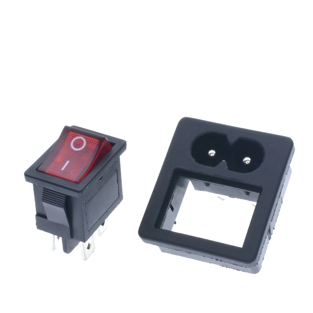 AC 2.5A 250V IEC 320 C8 Power Cord Inlet Socket receptacle With ON-OFF Red Light Rocker Switch for Computer Amplifier AC-5