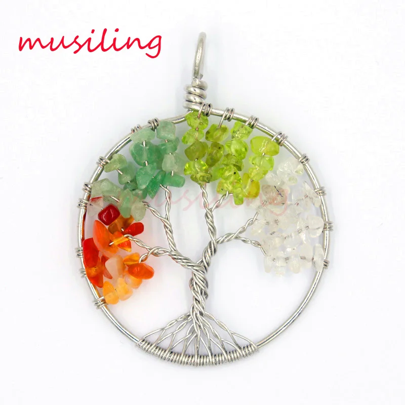 7 Stone Tree of Life Pendant Natural Stone Pendulum Accessories European Fashion Jewelry Wicca Witch Women Men Amulet 10pcs