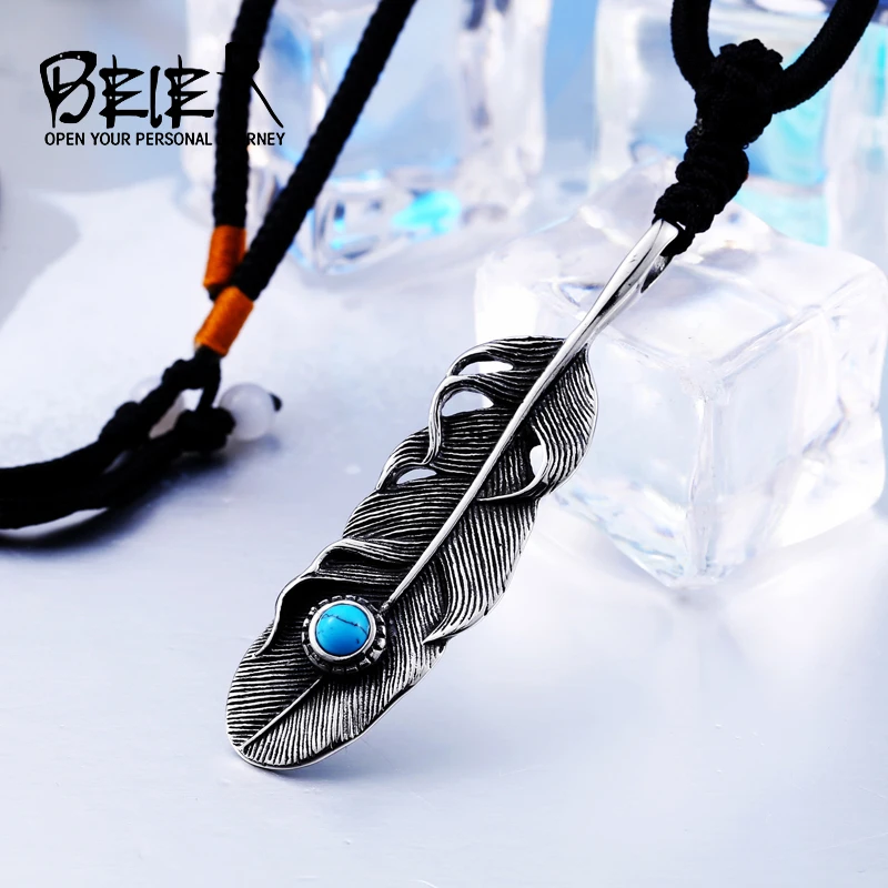 Cool Nice Detail Part Feather Pendant Necklace For Man And Woman 316L Stainless Steel Gothic Personality Jewelry  BP8-187