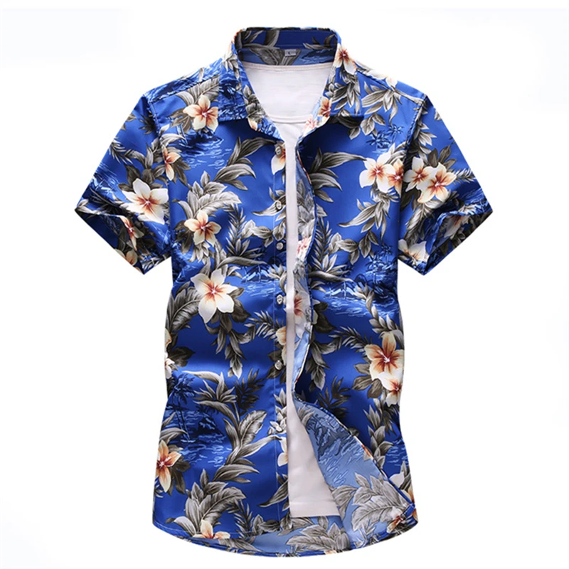 Men personality floral printed casual Short sleeve shirts camisa masculina fashion Beach Hawaiian Shirt clothing 5XL 6XL 7xl