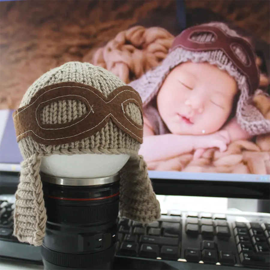 Touca de malha macia para bebês, infantil, com óculos e aviador, inspirado em recém-nascido, adereços para fotografia de bebês meninos