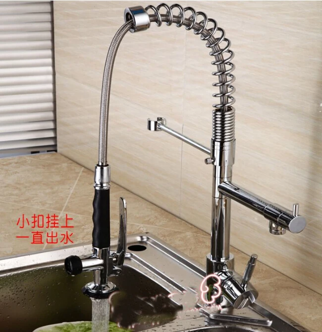 

kitchen 2015 new luxury pull out basin faucet.Solid Brass Thicken Chrome Spring spray faucets.Two Spouts basin mixer tap size: