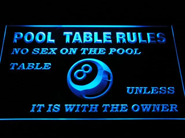 s234 Pool Table Rules No Sex unless with the Owner Eight 8 Ball Room LED Neon Light Signs On/Off Switch 20+ Colors 5 Sizes