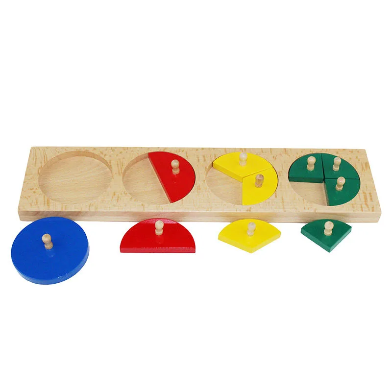 Montessori Baby drewniane zabawki wczesna edukacja chwytanie puzzle matematyka wycinane frakcje koła 1-4