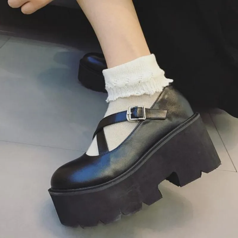 solar system New pattern Primitive wind Muffin Thick bottom Women Shoes Punk Round head Internal increase Single shoes 35-39