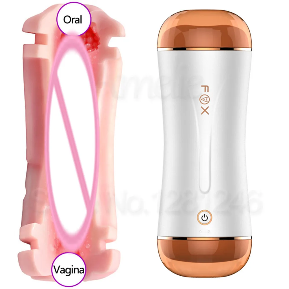 Vagina Anal Double Channel Male Masturbator 10 Mode Vibration Male Masturbation Cup Realistic Pocket Pussy Oral Sex Toys for Men