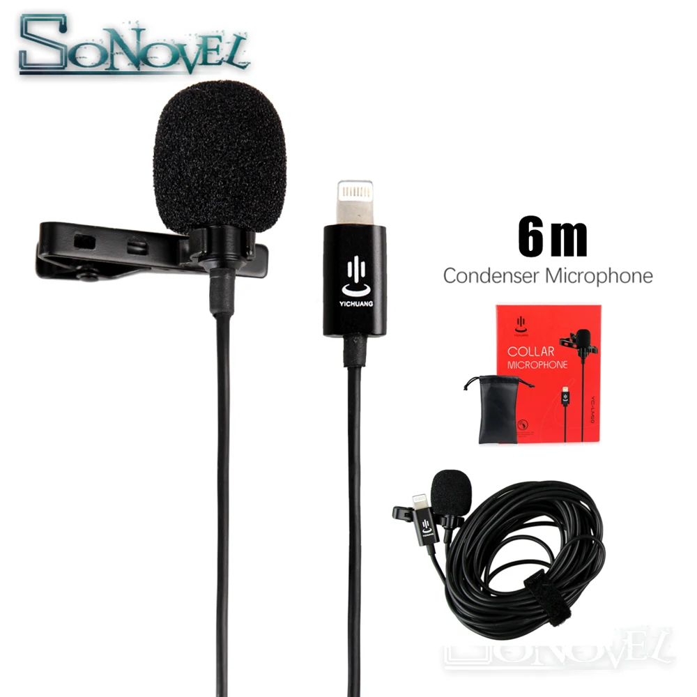 YC-LM22 6m Professional Lavalier Lightning Microphone for iPhone XS X/8/8 Plus/6/7 Plus iPad 4/3/2 iPad Pro iPad Air 2 iPod Touc