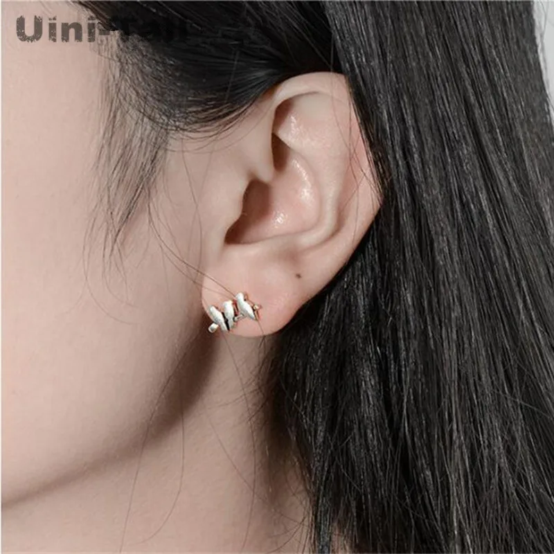 Uini-Tail Hot 925 Tibetan silver personality simple three bird earrings wholesale retro old cute earrings hypoallergenic  ED139