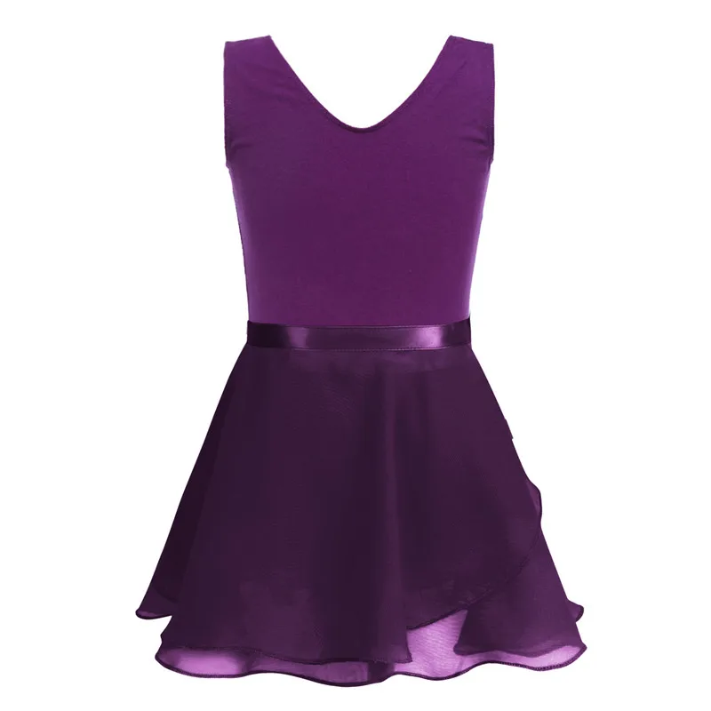 TiaoBug Kids Teens Cotton Sleeveless Ballet Tutu Dress Girls Gymnastics Leotard with Chiffon Skirt Set Ballerina Party Dancewear
