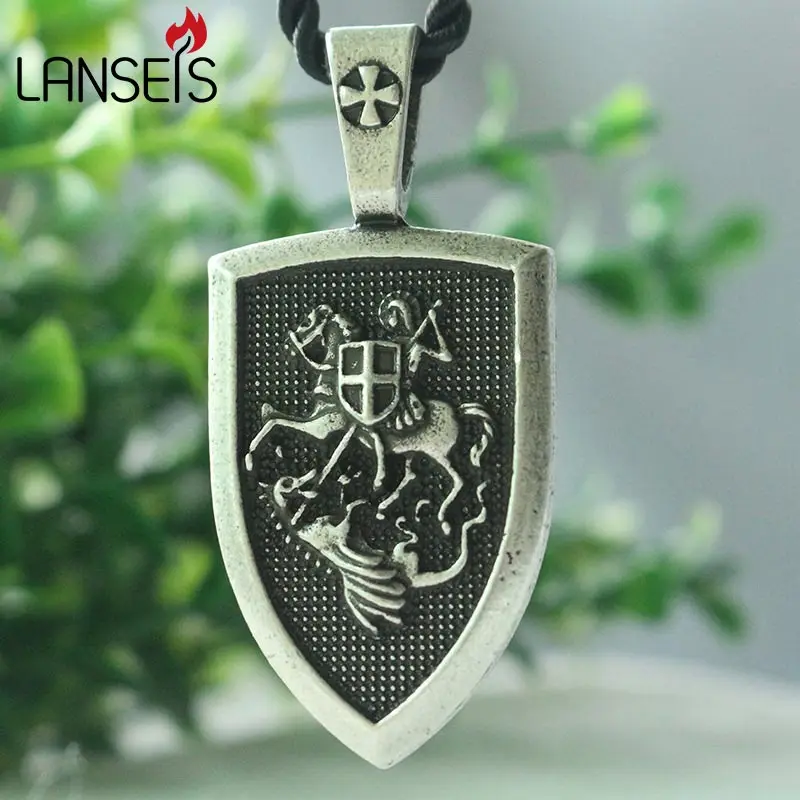 

lanseis 10pcs men necklace ST.GEORGE Protect US Saint Shield Protection cross medal pendant saint talisman jewelry