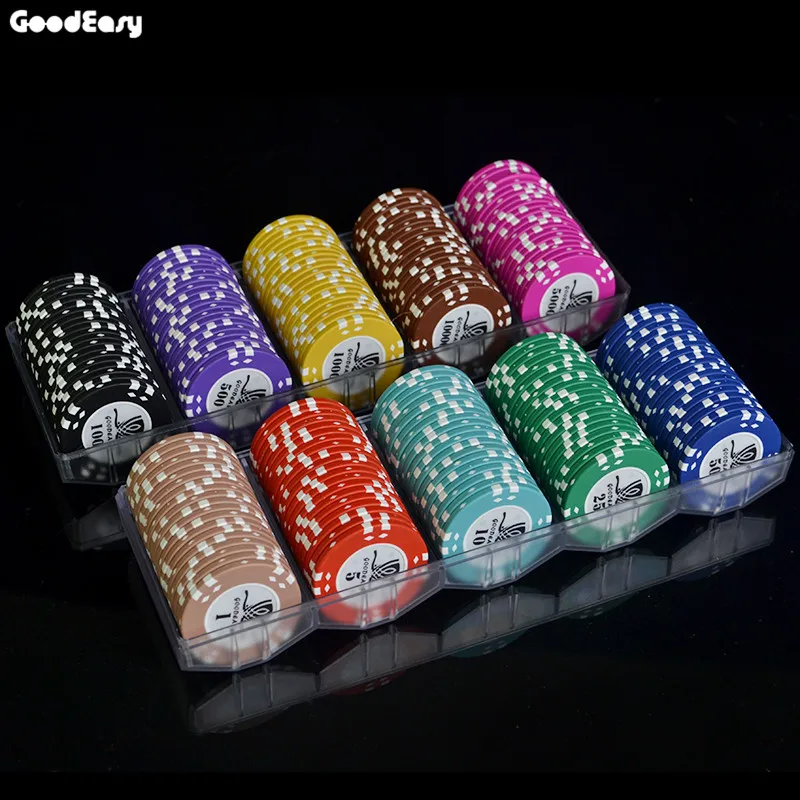 100PCS/SET 15.5g AOM Poker Chips Sets Clay Casino Chips Texas Hold'em Cheap Poker Chip Set With Acrylic Tray High Quality