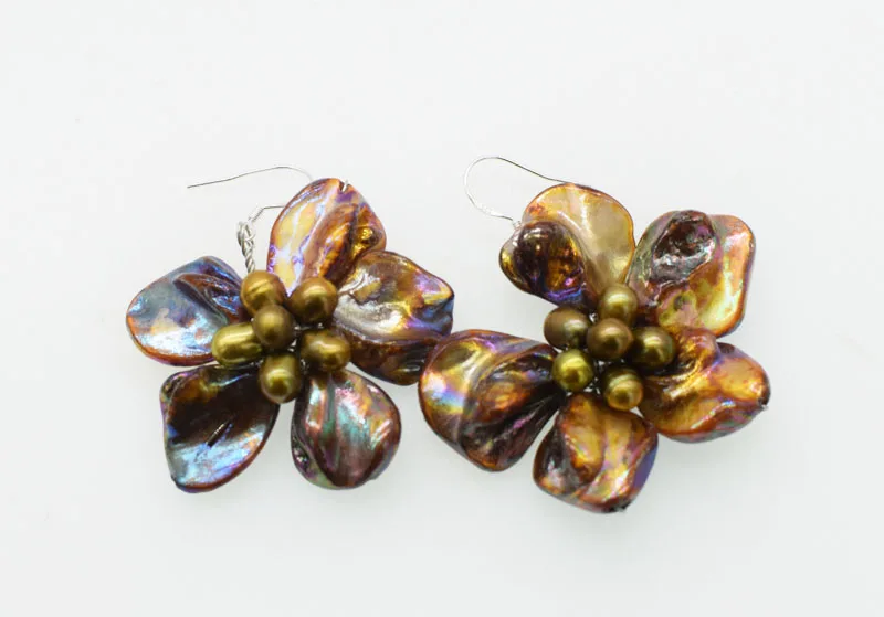 WOW!   brown rice and shell flowers necklace 48cm  nature hand make wholesale FPPJ