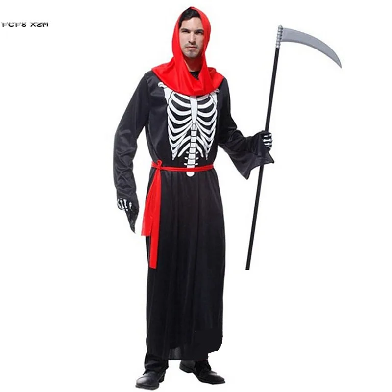 Halloween Skeleton Scary Costumes For Men Azrael Death Hell Devil Demon Cosplay Carnival Purim Masquerade Nightclub Party Dress