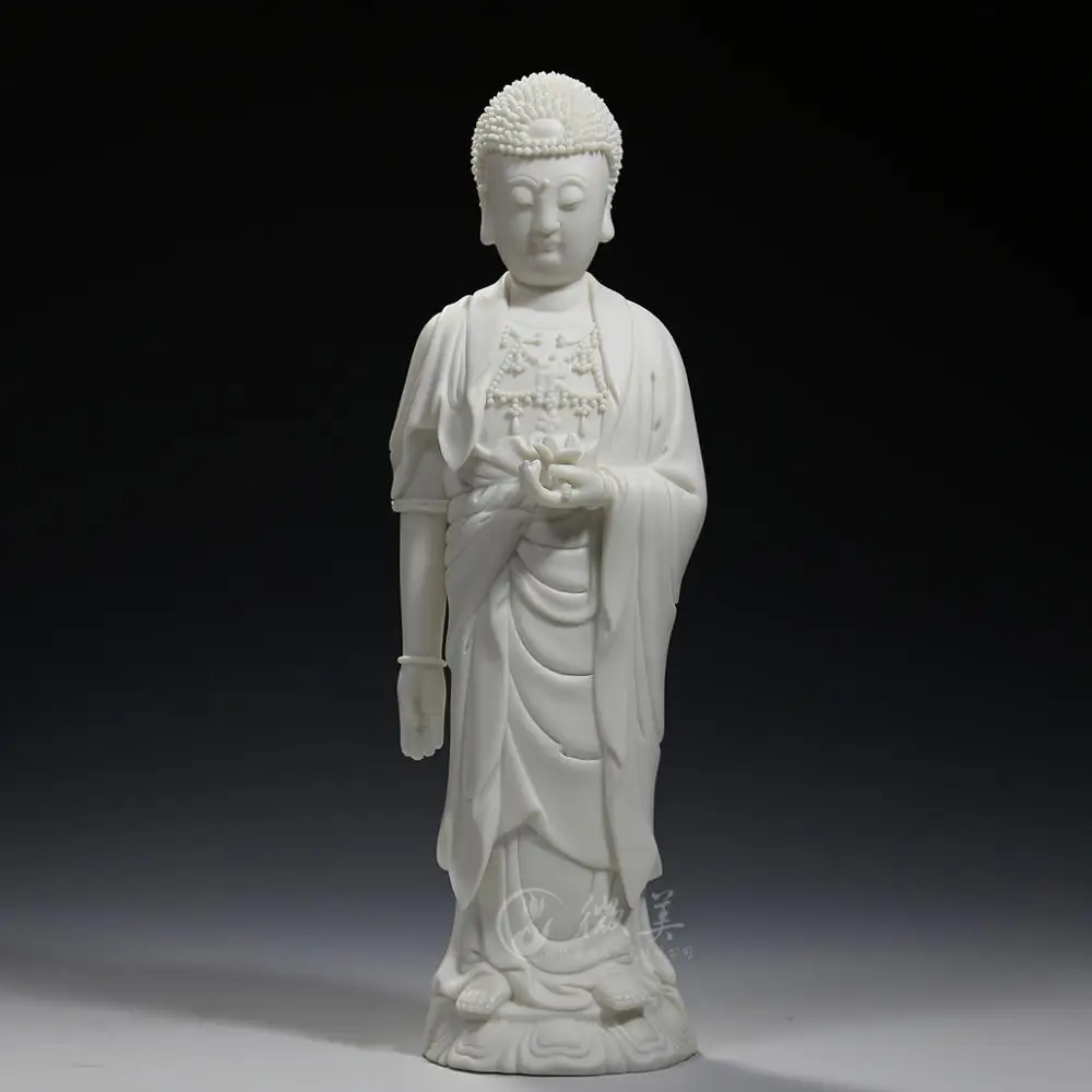 The micro size put Ephraim Amitabha like Dehua ceramic Buddha statues stand like large boutique dedicated to the Buddha