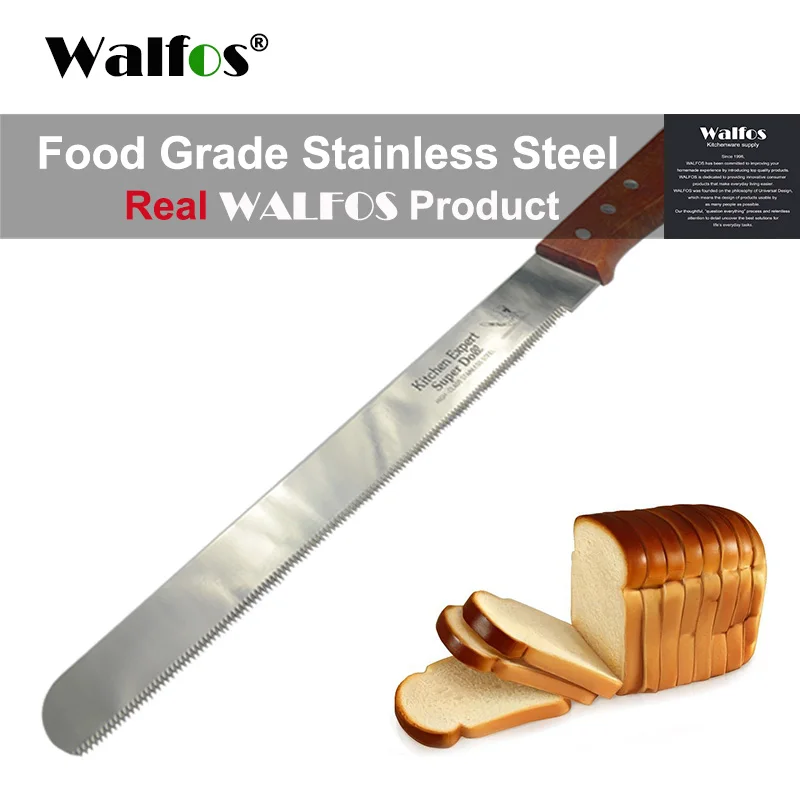 WALFOS-cuchillo de acero inoxidable con mango de madera, herramientas de corte de pan para hornear y pastelería, grado alimenticio, 30cm