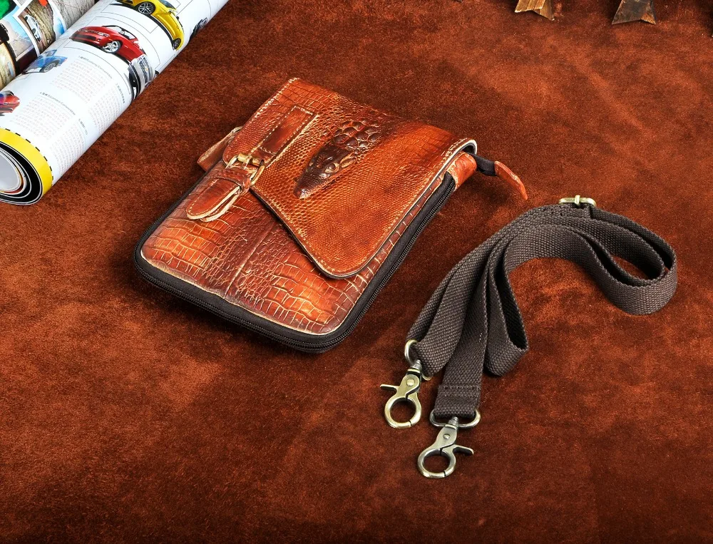 Original Leather Male Casual Design Satchel Cross body bag Multifunction Fashion Travel Belt Waist bag 8