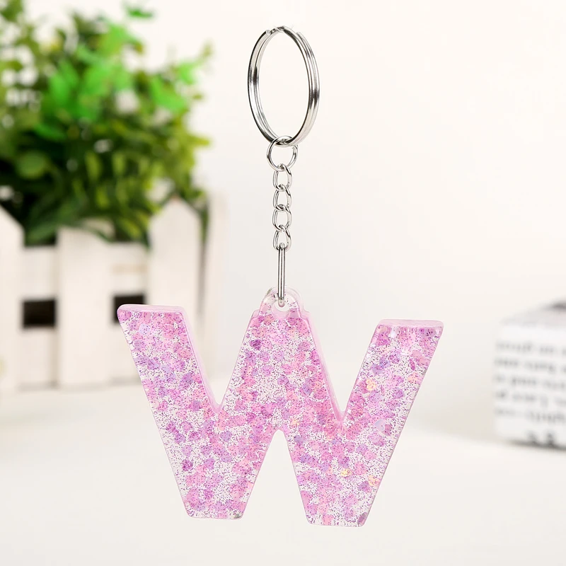 1PC Keyring  English Letter Keychain 26 English word Glitter Resin A TO Q Handbag Charms for Woman