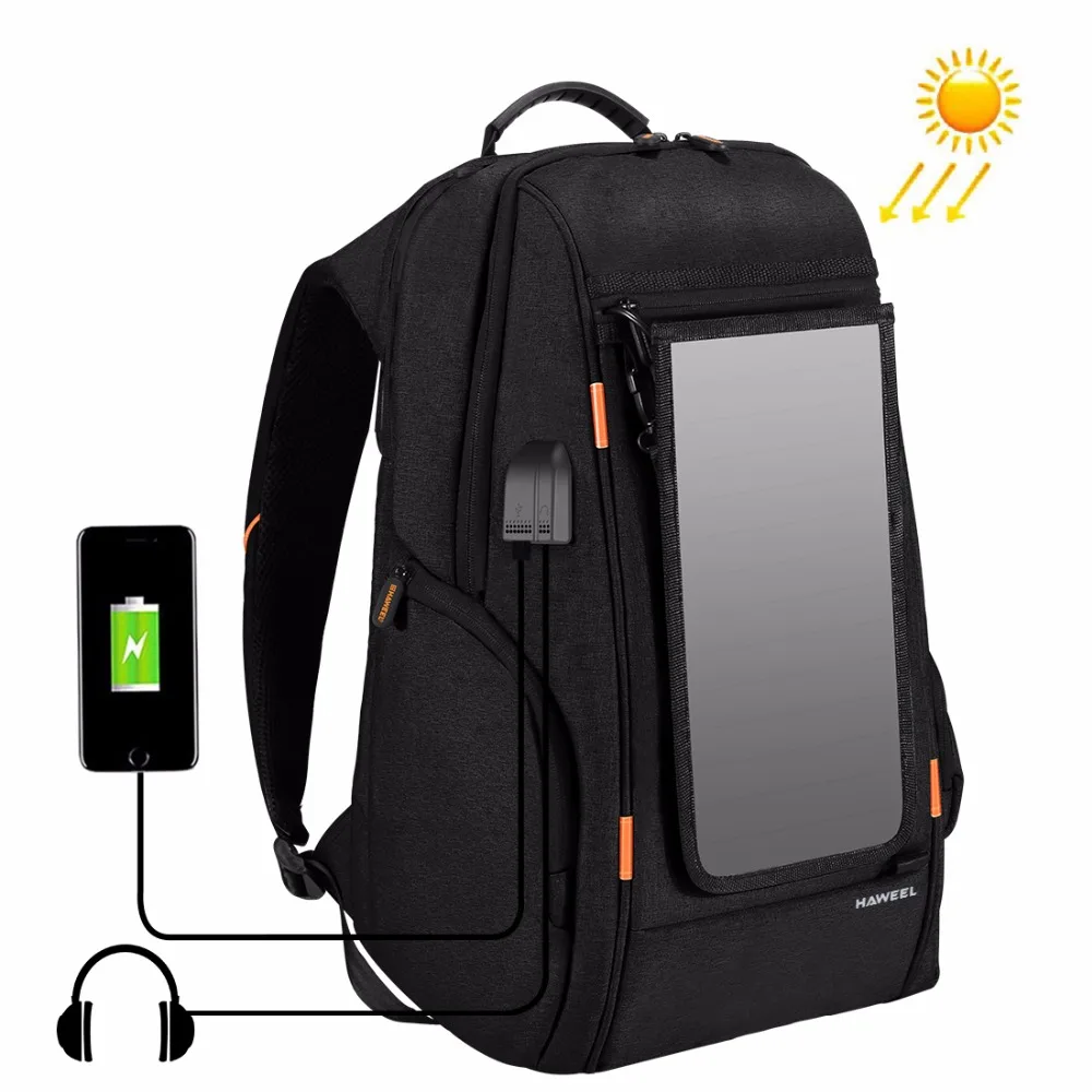 

HAWEEL Outdoor Solar Panel Power Tablets Casual Backpack Laptop Bag Travel Computer Bag USB Charging Port for Cellphone