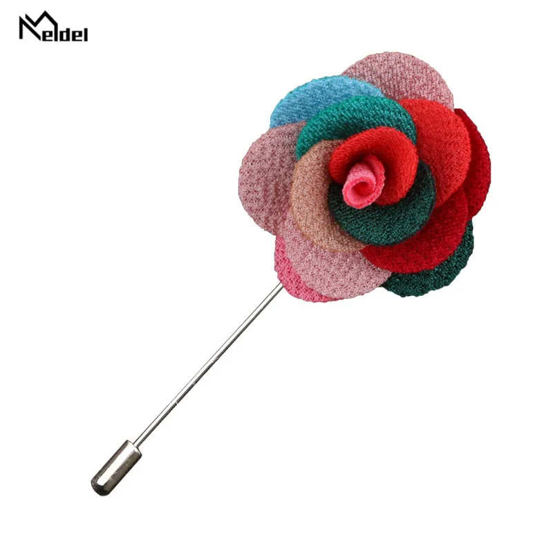 Meldel Corsage 남성용 Boutonniere 라펠 핀 신부 들러리 파티 패브릭 코사지, 신랑 무도회 결혼식 모임 꽃 브로치 2 개