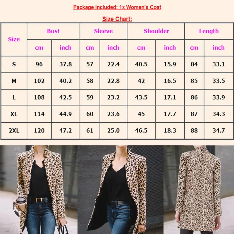 hirigin OL Leopard Printed Long Jacket Women Warm Workwear Winter Stylish Wide-waisted Cardigans Full Sleeve Coat S-2XL