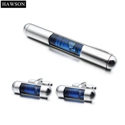 HAWSON Novelty Cuff links and Tie Clip Set Mens Blue Water Level Cufflinks Separated Selling Available cuff link запонки