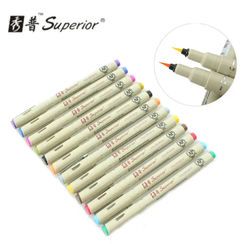 

Superior 12colors marker drawing pen art soft brush color pen sketch for school children stationery watercolor design paint art