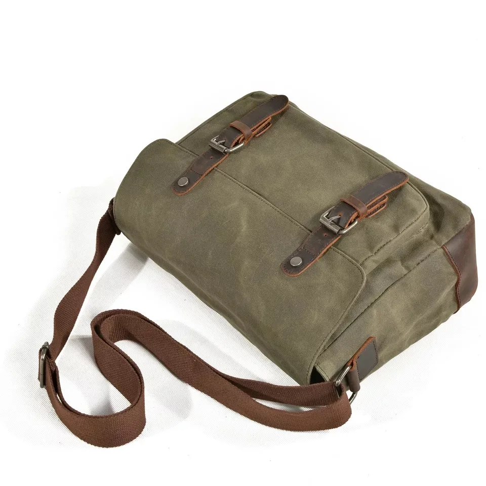 Military Vintage Canvas Leather Crossbody Bag Men Shoulder Bags Waterproof Travel Satchel 2022 New Casual Male Messenger Bags