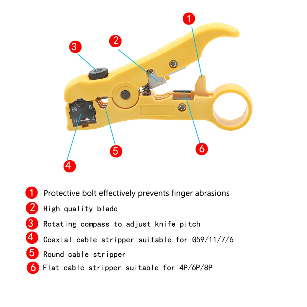 Pince à dénuder électrique multifonctionnelle, outils de dénudage de câble, UTP, STP, RG59, RG6, RG7, RG11