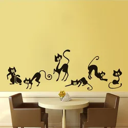 Funny Black Cat Wall Stickers Animals Living Room Background For Home Decoration Mural Art Decals Wallpaper Waist Line Poster