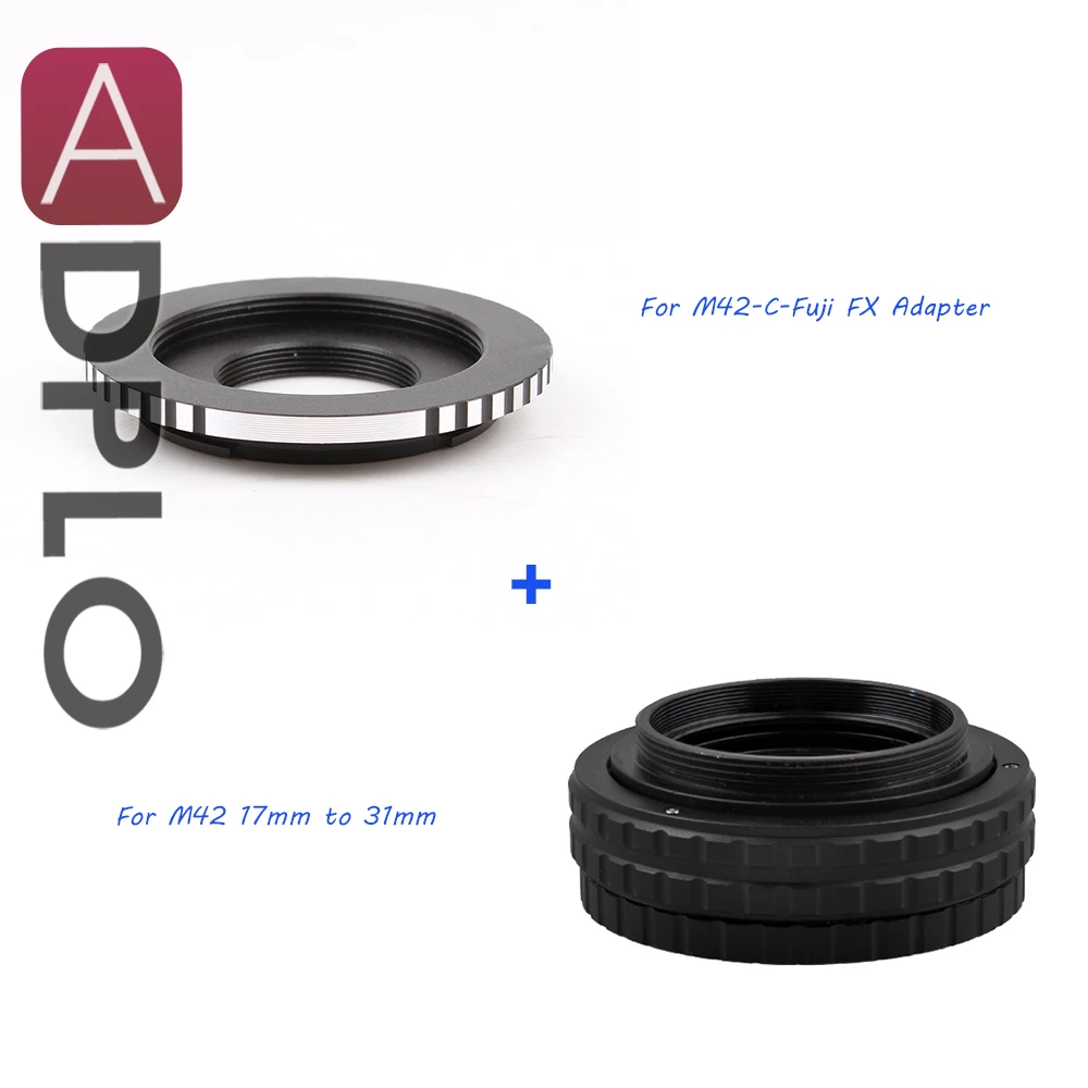 M42 Lens Adjustable Focusing Helicoid Macro Tube  17mm to 31mm + Lens Adapter Suit For M42/C Mount Lens to Fuji  FX Camera