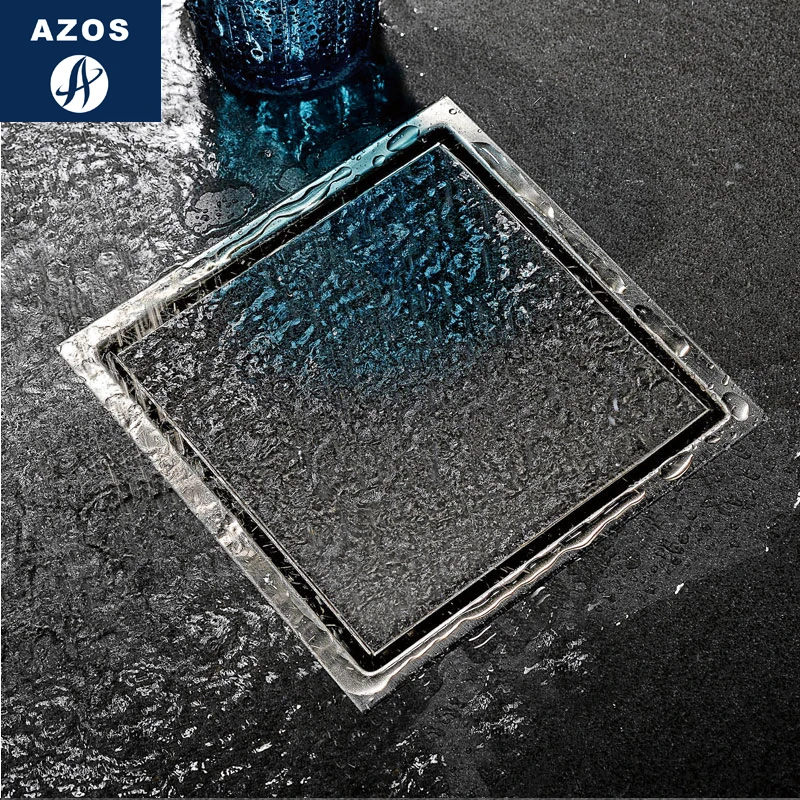 AZOS SUS304 stainless steel Shallow water seal floor drain shower room balcony Deodorant/Fast drainage 110*110mm Rectangular