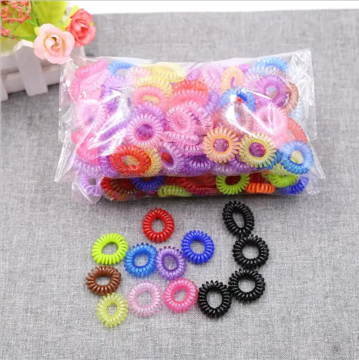 50 pçs linha de fio de telefone pequeno cabo transparente colorido hairbands bandas de borracha elástico bandas de cabelo menina scrunchy para laços