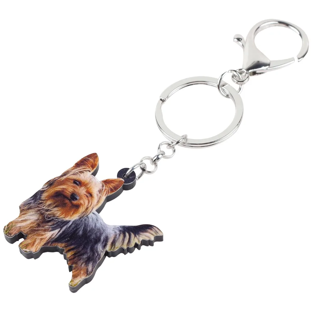 WEVENI Acrylic Winking Yorkshire Terrier Dog Key Chains Animal Keyrings For Women Girl Ladies Holder Car Key Charms Kids Gift