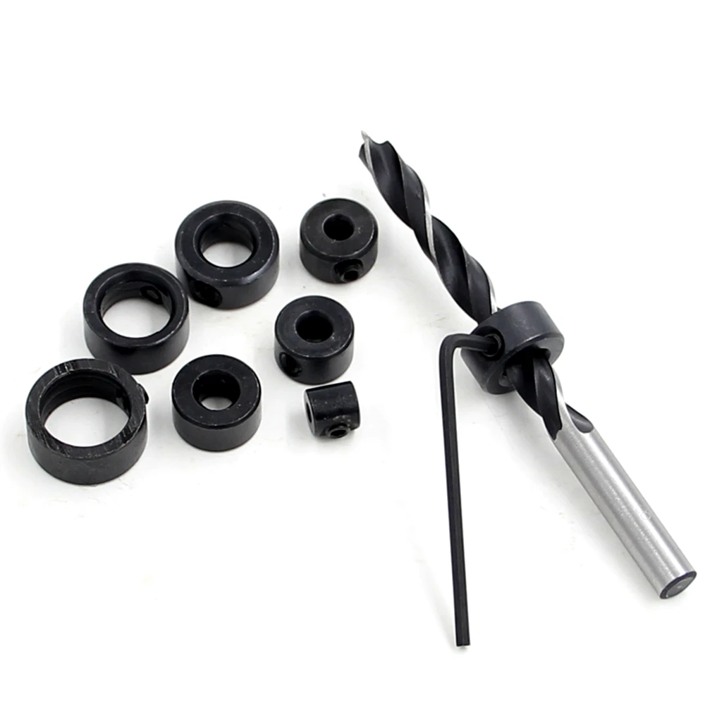 드릴 비트 샤프트 깊이 스톱 칼라 링 세트 3-16mm, 목공 드릴 DIY 스톱 칼라 컨트롤 드릴링 깊이 헥사 렌치 8 개