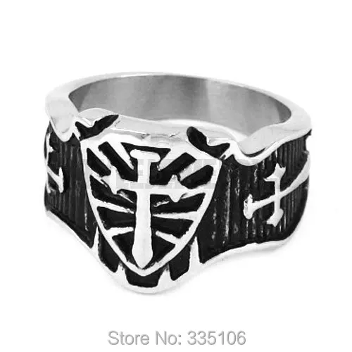 Free shipping! Cross Sword Shield Ring Stainless Steel Jewelry Vintage Medieval Cross Sword Motor Biker Men Ring SWR0305