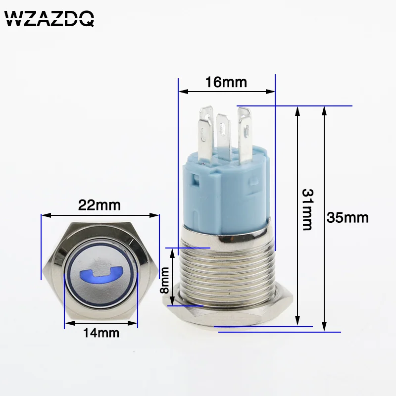 16-mm metal button switch waterproof self-lock button switch voltage 6v12v24v220v telephone graph can be customized.