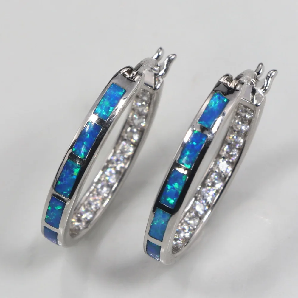 RH0064 2018 New Hot Blue Opal Oval Half Cubic Earrings Women's Jewelry Gifts