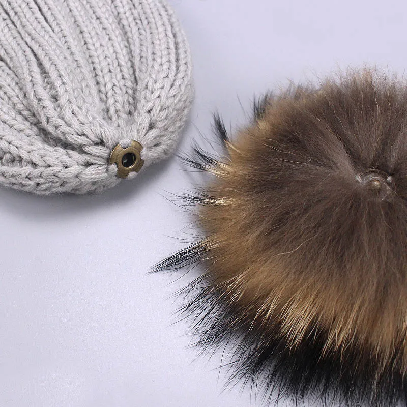 Warm Chunky Thick Hats and Scarves Real Fur Pom Pom Set for Child Mother Baby Kids Girls Boys Warm Hat Winter Beanie Knitted Cap