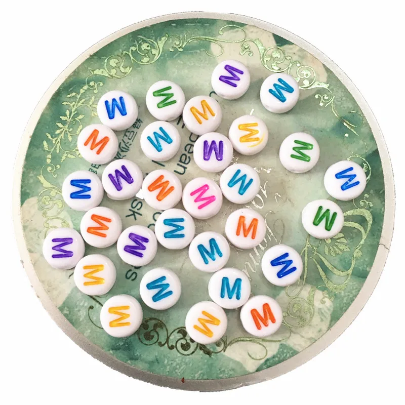 Free Shipping 3600pcs/Lot 4*7MM Flat Coin Round Shape Acrylic letters Beads Colorful Initial M Printing Plastic alphabet Beads