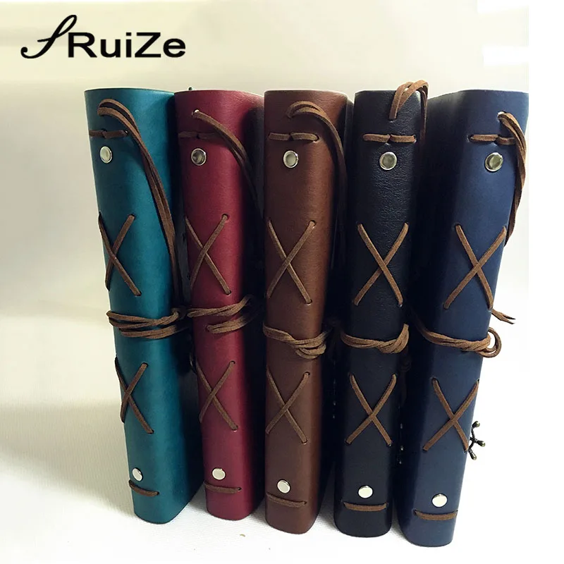 RuiZe A5 Spiral notebook and journal leather traveler notebook diary refillable blank kraft paper drawing sketchbook ring binder