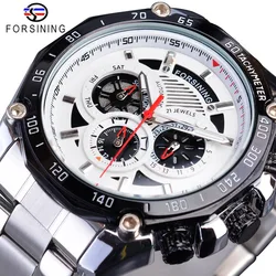 Forsining 2019 Military Silver Clock Steampunk Series Complete Calendar Men Sport Mechanical Automatic Watches Top Brand Luxury