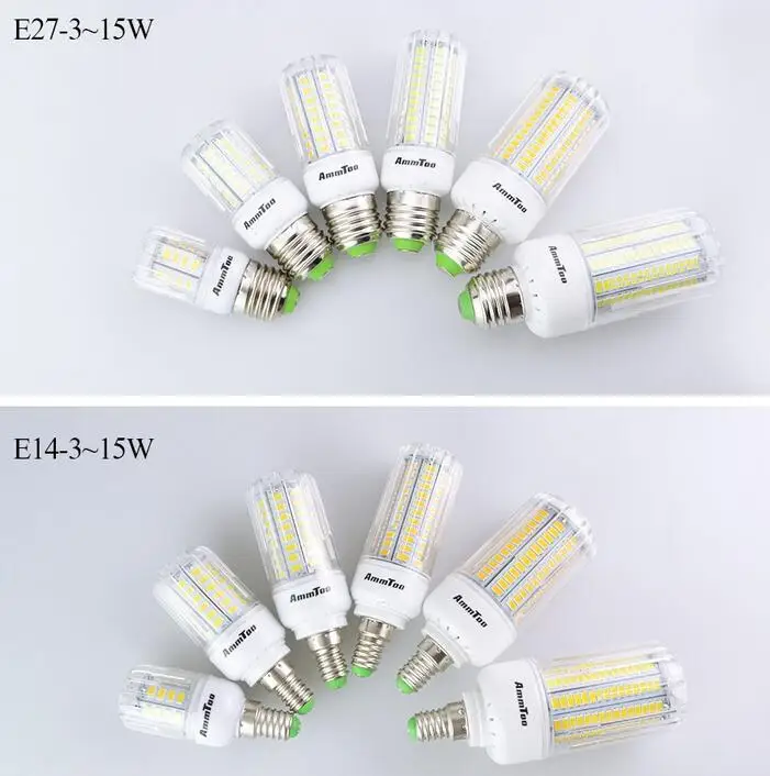 

High Lumen E27 E14 3W 5W 7W 9W 12W 15W 220V LED Corn light 5736 SMD LED lamp Bulb More Bright than 5730 5733 indoor led lighting